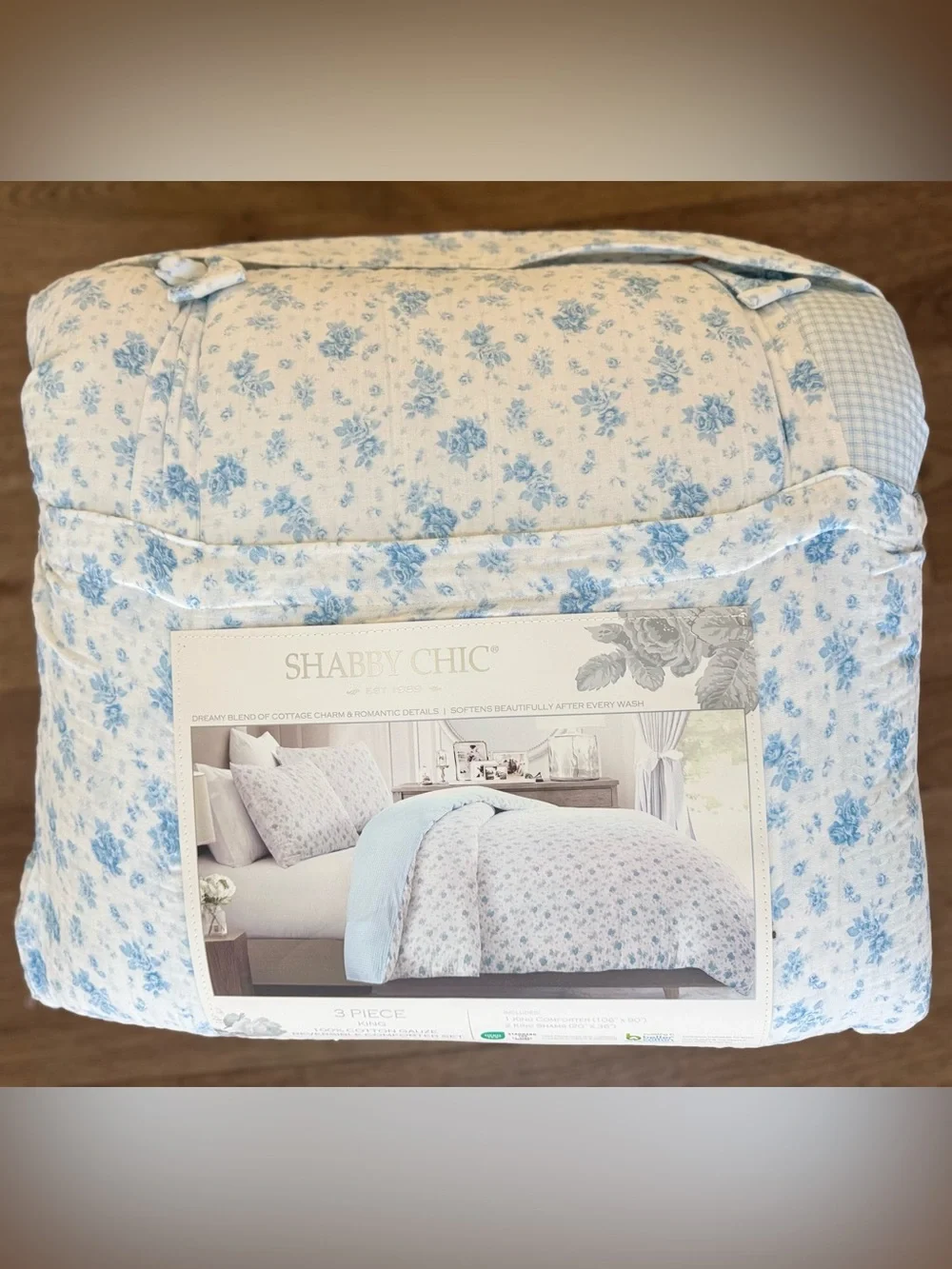 Shabby Chic Blue and White Floral Comforter Set